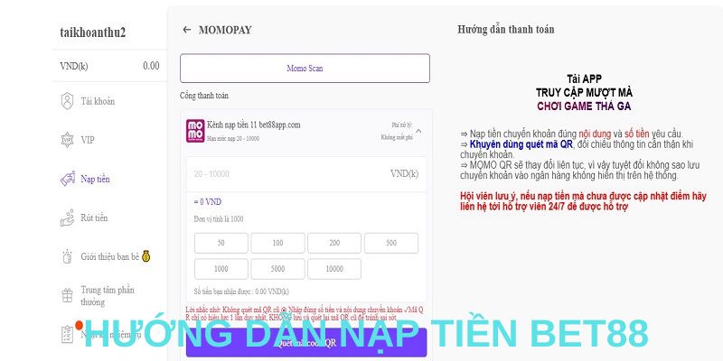 Hướng dẫn nạp tiền BET88 cho người mới nhanh và an toàn